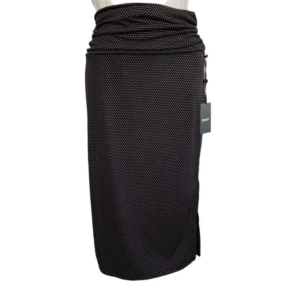 DKNY Pencil Skirt Women's‎ XS Black Nail Head Pull-On Stretchy Side-Slit NEW